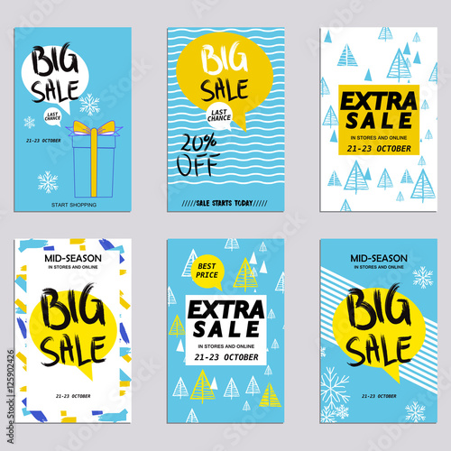 Sale website banners design set. Sale tag. Sale promotional material vector illustration. Design for social media banner, poster, email, newsletter, ad, leaflet, placard, brochure, flyer, web sticker