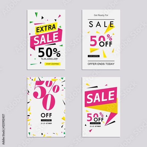 Sale website banners design set. Sale tag. Sale promotional material vector illustration. Design for social media banner, poster, email, newsletter, ad, leaflet, placard, brochure, flyer, web sticker