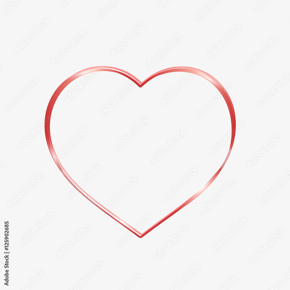 Red heart sparkly. Glittering  outline, tape