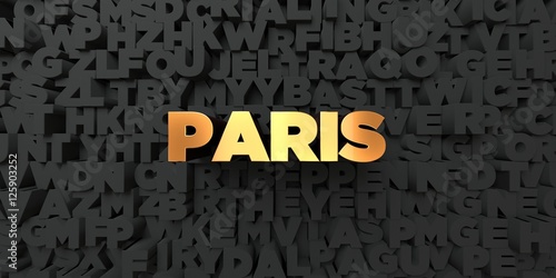 Paris - Gold text on black background - 3D rendered royalty free stock picture. This image can be used for an online website banner ad or a print postcard.