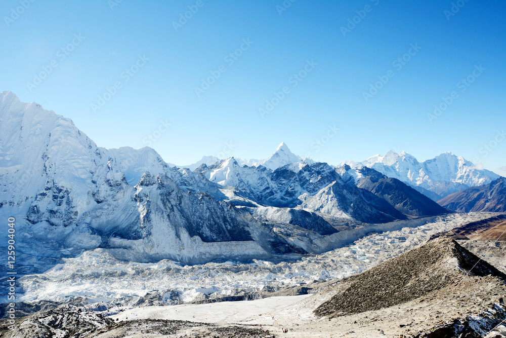 Hiking in Khumbu Valley in Himalayas mountains, Kala Pattar and Everest Base Camp trek, Nepal.