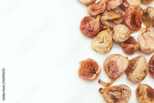 Dried figs isolated on white background. Top view