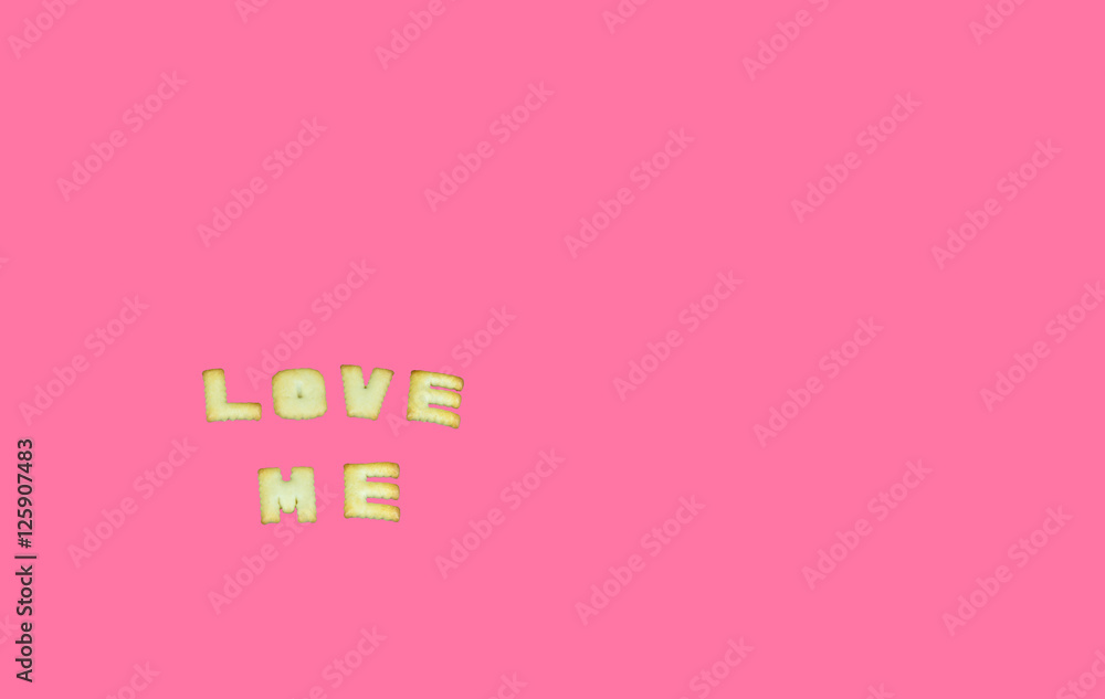 Love me words created from cookies, Background words, Letters sp Love me words created from cookies, Background words, Letters sp