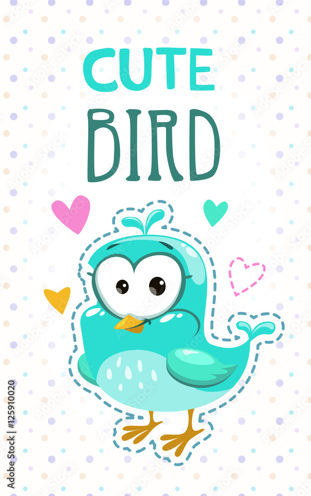 Cute girlish illustration with funny blue bird. Cute girlish illustration with funny blue bird.