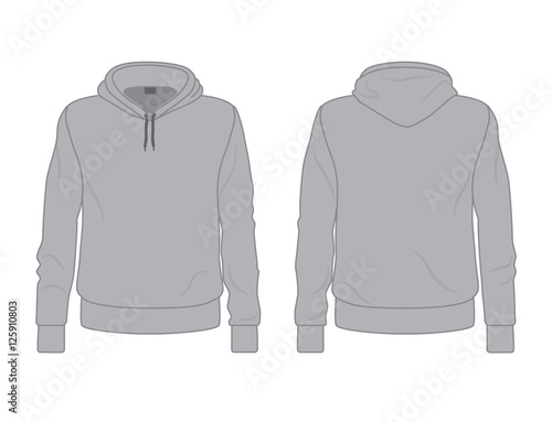 Gray men's hoodie template, front and back view 