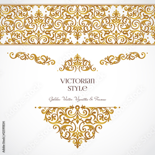 Vector set of vignettes, borders in Victorian style.