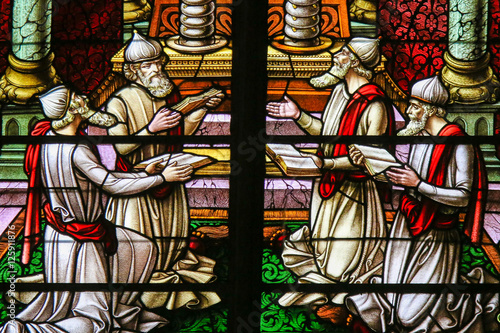 Stained Glass - Rabbis worshipping God photo