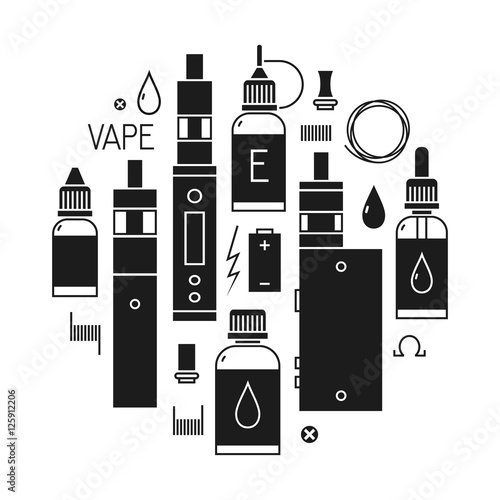 Vector icons of vape and accessories