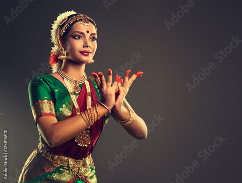 Beautiful indian girl dancer of Indian classical dance bharatanatyam . Culture and traditions of India.

