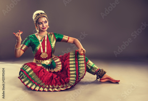 Beautiful indian girl dancer of Indian classical dance bharatanatyam . Culture and traditions of India.

