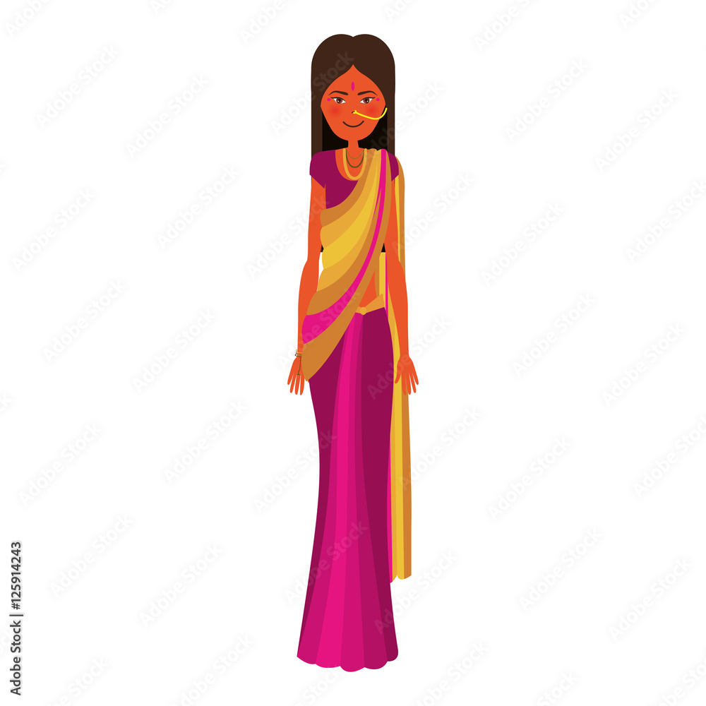beautiful indian woman smiling with traditional culture clothes over white background. vector illustration