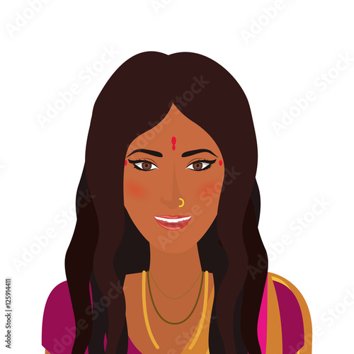 beautiful indian woman smiling with traditional culture clothes over white background. vector illustration