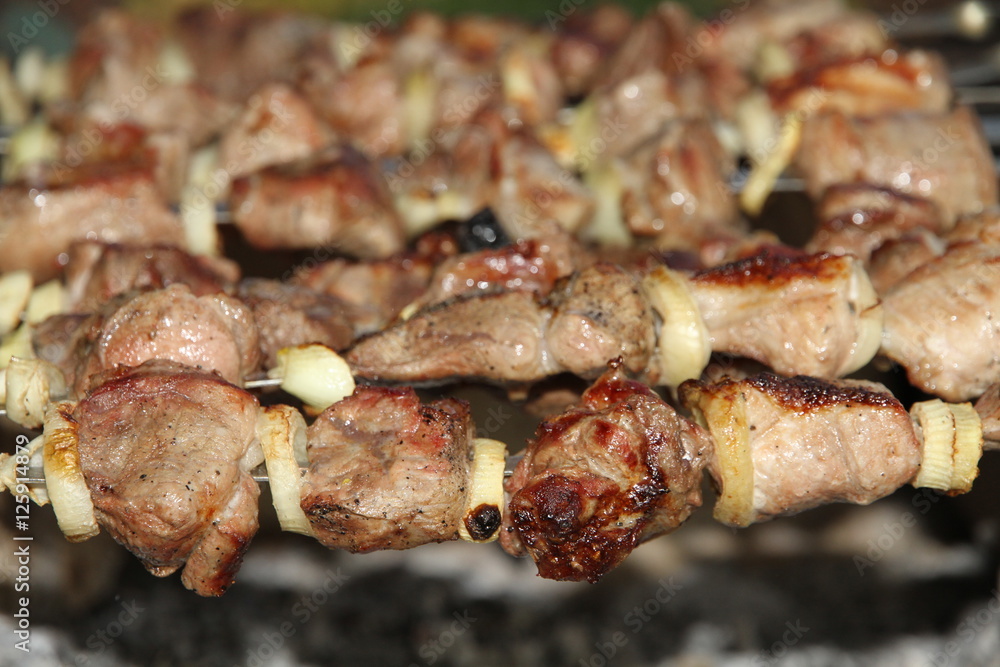 Shishkibab is fried on the grill Shishkibab is fried on the grill