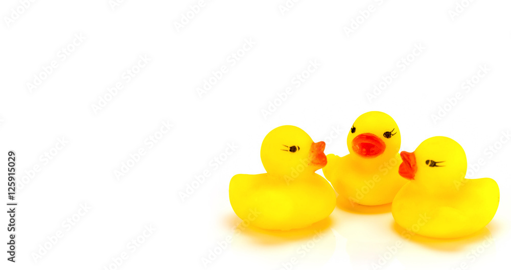 Yellow toy rubber duck mouth, red - Stuffed duck white backgroun Yellow toy rubber duck mouth, red - Stuffed duck white backgroun