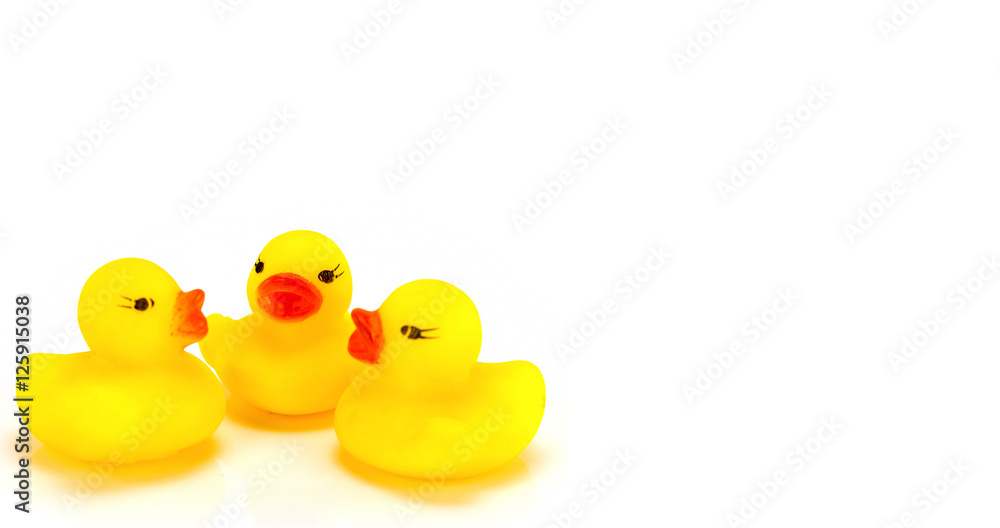 Yellow toy rubber duck mouth, red - Stuffed duck white backgroun Yellow toy rubber duck mouth, red - Stuffed duck white backgroun