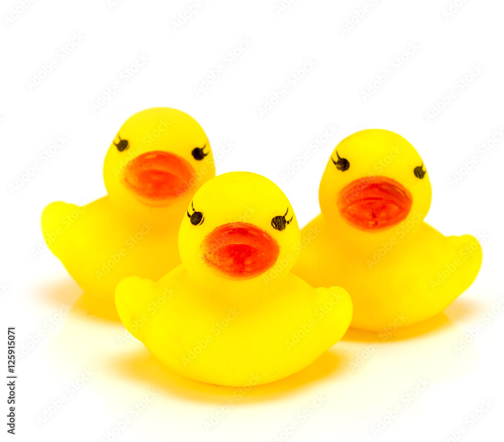 Yellow toy rubber duck mouth, red - Stuffed duck white backgroun Yellow toy rubber duck mouth, red - Stuffed duck white backgroun