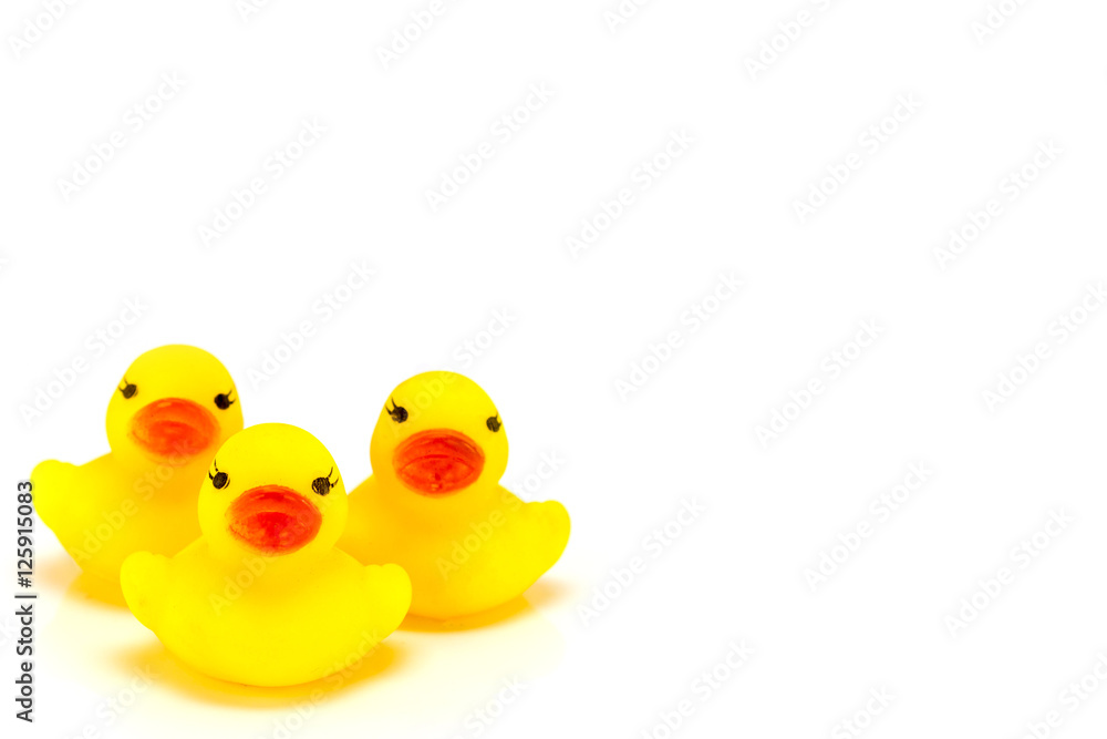 Yellow toy rubber duck mouth, red - Stuffed duck white backgroun Yellow toy rubber duck mouth, red - Stuffed duck white backgroun
