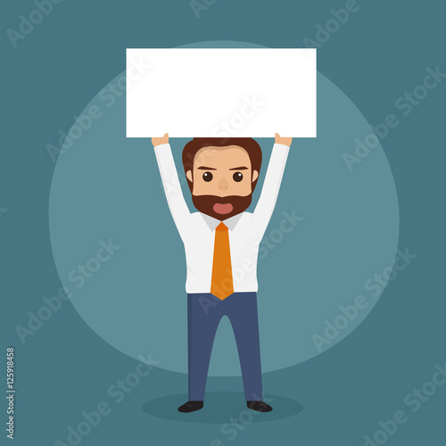 businessman holding a white board.