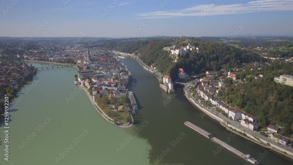 Commercial Barge Entering Passau, Germany Commercial Barge Entering Passau, Germany