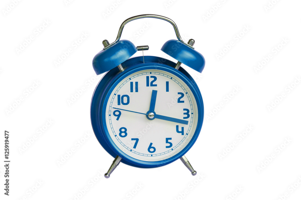 blue retro alarm clock on white background blue retro alarm clock on white background