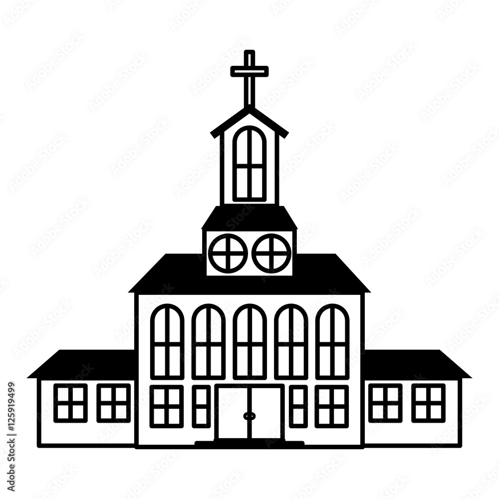 silhouette of church building icon over white background. vector illustration