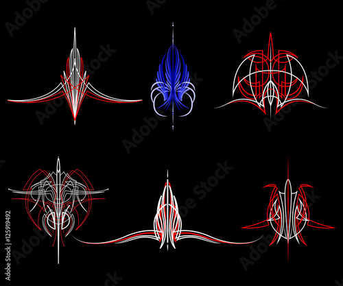 Set of vintage pin striping line art. For vinyl sticker, painting template, tattoo. Vector illustration