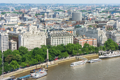 Photography London panorama with Victoria Embankment on river Thames, UK