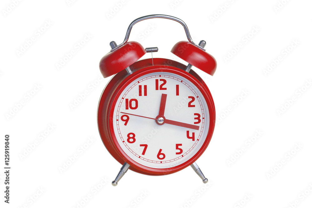 Red retro alarm clock on white background Red retro alarm clock on white background