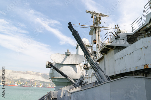 Novorossiysk. Anti-aircraft guns of the cruiser Mikhail Kutuzov.