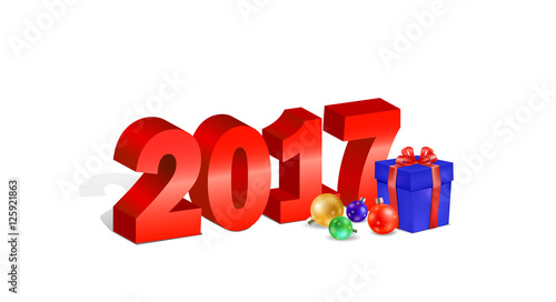 Happy New Year 2017 with balloons and gift box on a white background
