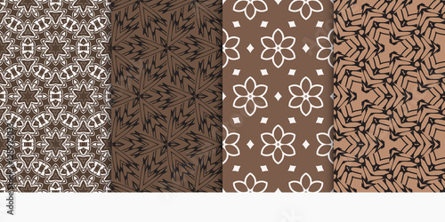 Set of seamless floral patterns. Modern ornament. Vector illustration. Brown color.