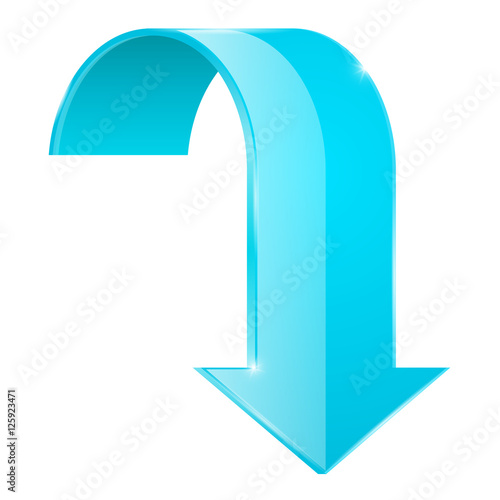 Blue curved DOWN arrow. 3d icon