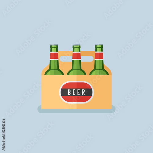 Pack of beer bottles flat style icon. Vector illustration.