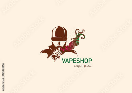 logo for vape shop Man in the hood with the electronic cigarette.