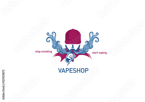 Creative logo for vape shop Man in the hood with the electronic cigarette.