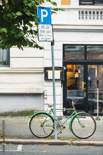 Canvas Print City street. A bike.