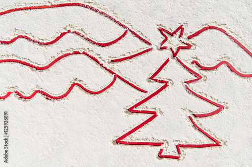 Christmas background with fresh snow texture. Image taken from above, top view.