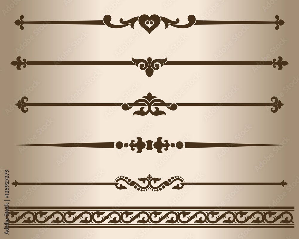 Fototapeta premium Elementy ozdobne. Elementy wystroju - ozdobne przekładki i ornamenty. Ilustracji wektorowych.