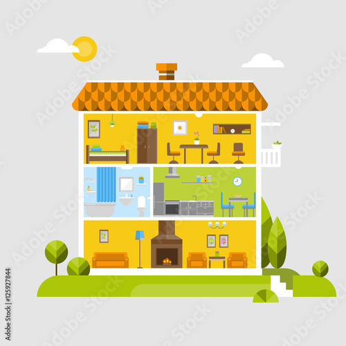 Flat design of house interior
