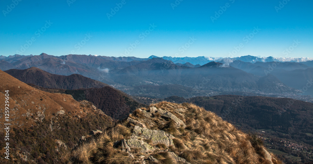 View from the summit of monte lema on the swiss and italian alps