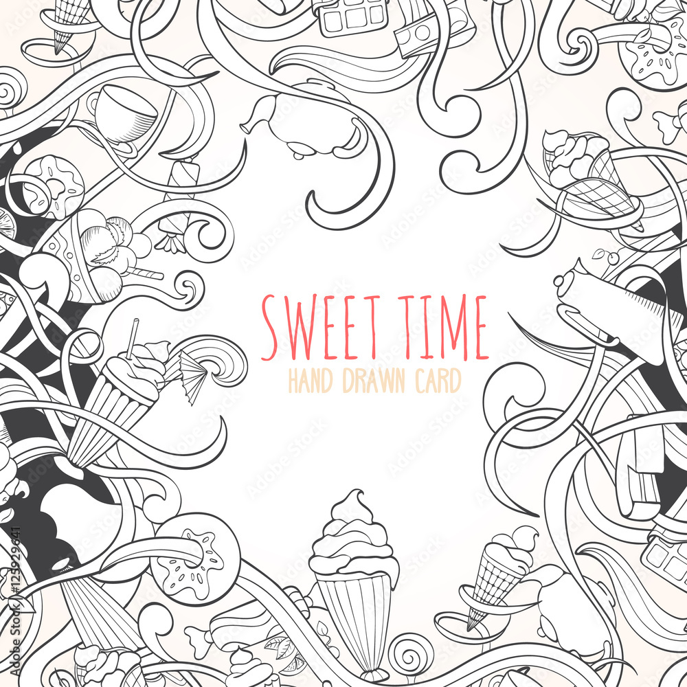 Obraz premium Hand drawn background of sweet elements