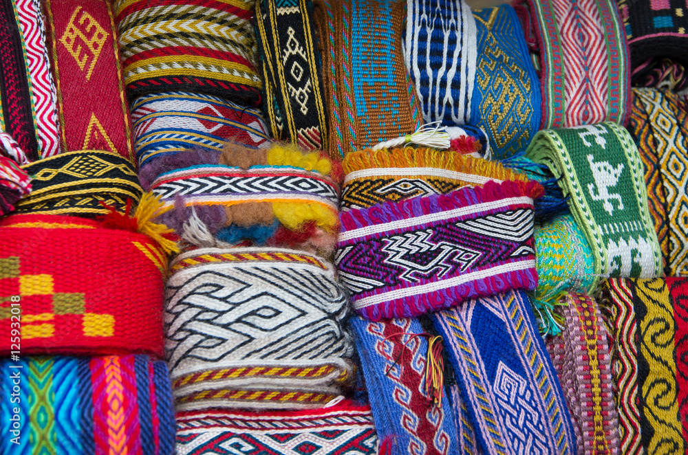 Crafts. Hand-woven textile strips. Image suitable for background.