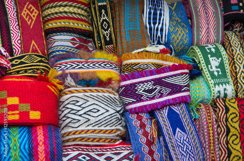 Crafts. Hand-woven textile strips. Image suitable for background.