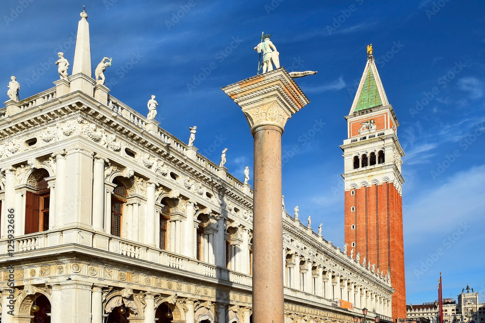 column of St Theodore and campanile, Venice