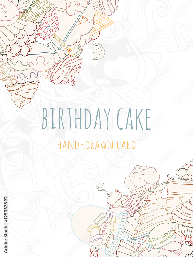 Hand drawn background of doodle style cupcakes Hand drawn background of doodle style cupcakes