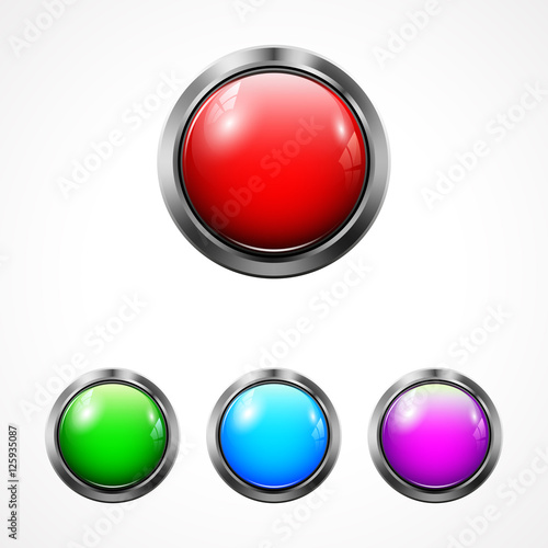 Free Download Set of realistic colored round web buttons, vector illustration isolated on white - GFXLoad