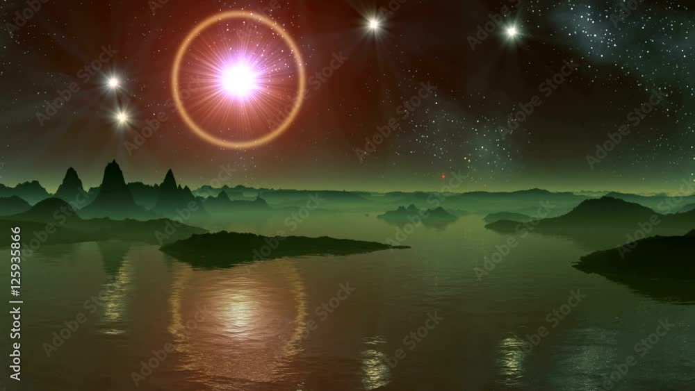 Falling a UFO, Flash and Star in the Halo. At night the starry sky ...