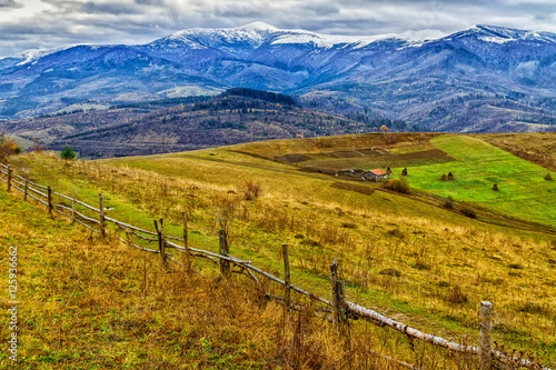 Beautiful snow-capped Carpathian Mountains in late autumn