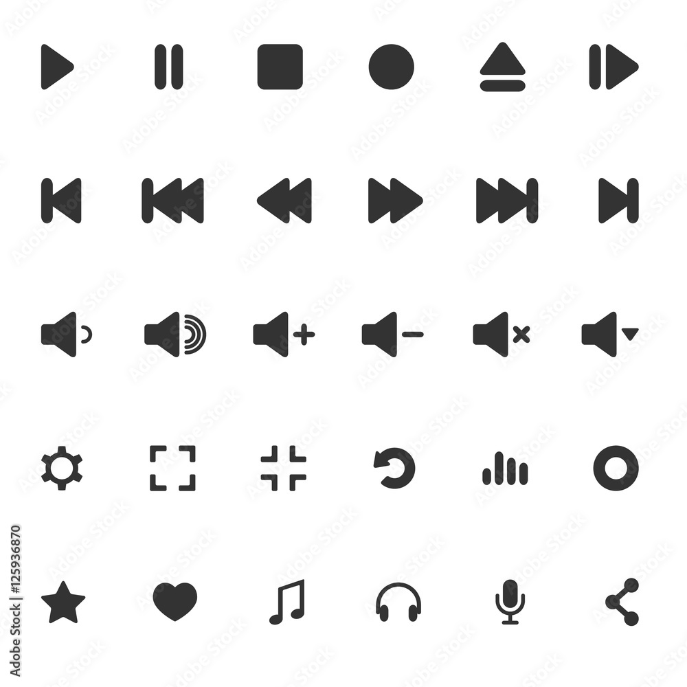 Media Player Icons Set. Multimedia. Isolated. Vector Illustratio