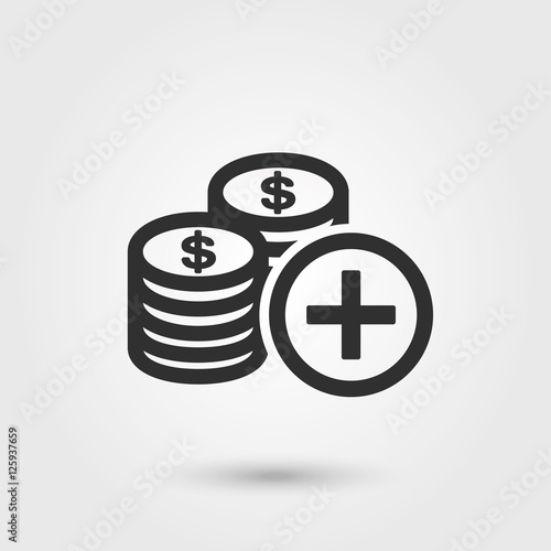 Add money coins flat icon.